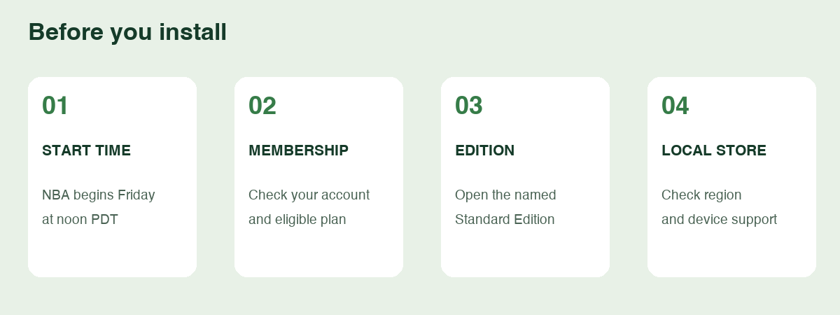 Our pre-install checklist: correct start time, eligible membership, matching edition and local Store listing